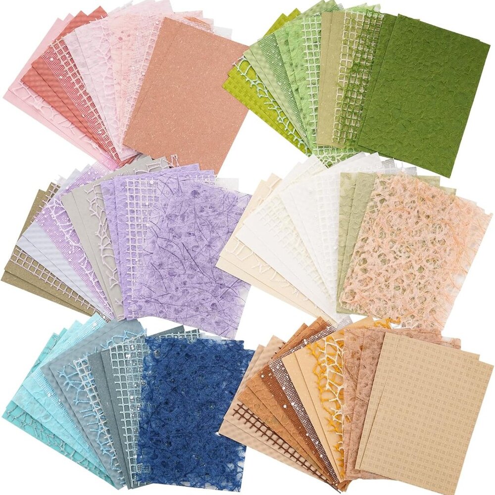 96 Sheets Textured Scrapbook Paper and Mesh Fabric Assorted Set - 6 Pack Mixed S